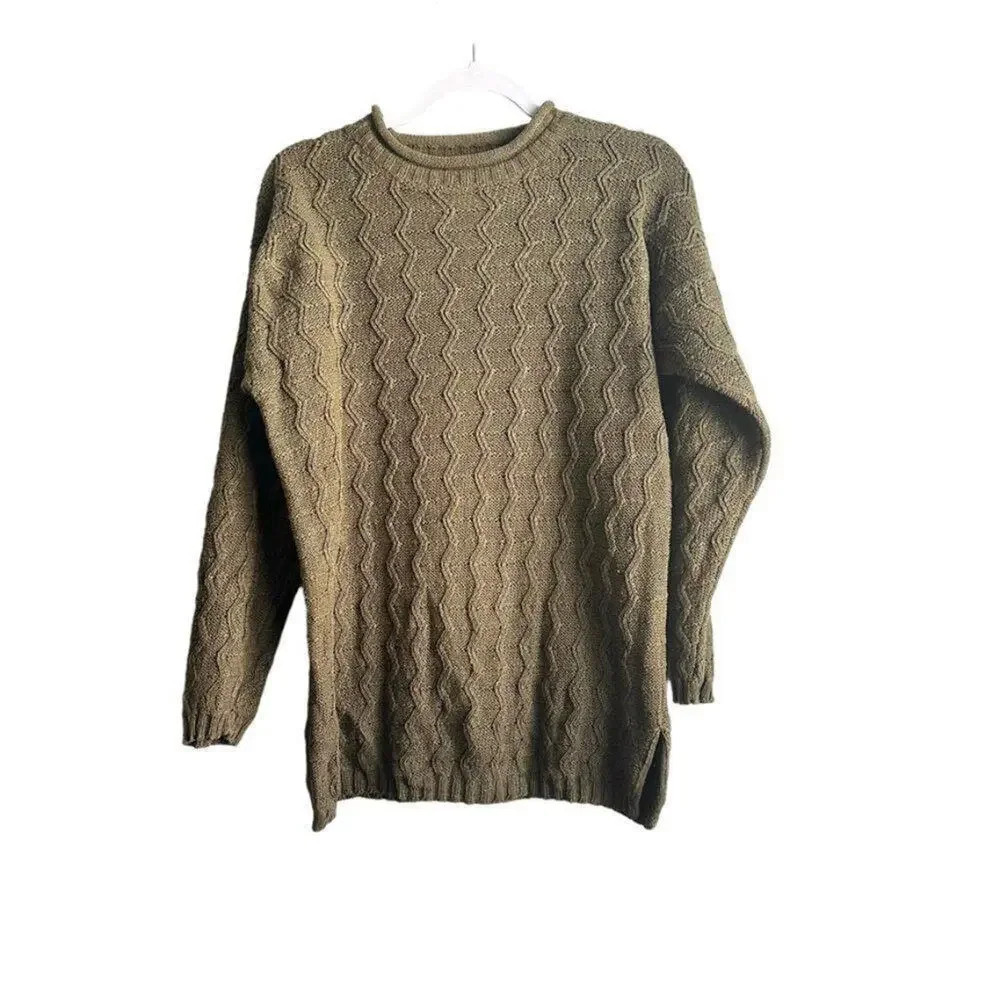 Debbie Morgan Knit Crew Neck Sweater Women’s M Olive Green Long‎ Sleeve Boho